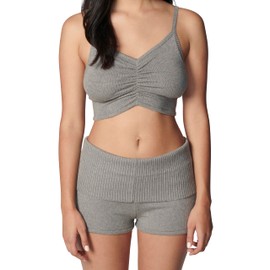 florence by mills Women's Fold Over Wide Waistband Sweater Short, Heather Grey, Medium Short