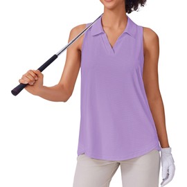PINSPARK Womens Sleeveless Golf Tops Sun Protection Tennis Shirts Racerback Workout Tank Top with Collar Loose Fit Activewear Summer, Purple XL