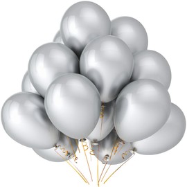 SHATCHI Metallic Colour Pearlized 12" Helium Quality Latex Balloons Birthday Wedding Anniversary Christening Christmas Communion Party Decoration Baloon, Silver, 10pcs