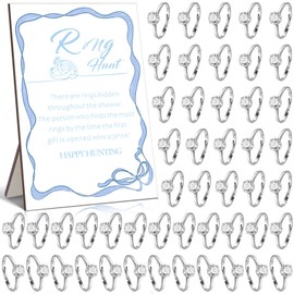 Landical Ring Hunt Bridal Shower Games Blue Ribbon Bow Themed Funny Hunt Games Sign Coquette Bow Wooden Sign with 50 Plastic Rings for Guests Wedding Winner Gifts Bridal Shower Party Favors