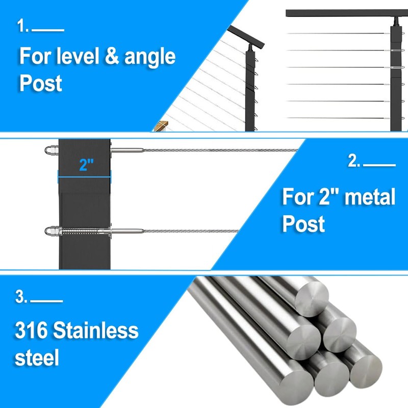 Sidasu 20 Pack Cable Railing Kit - 316 Stainless Steel