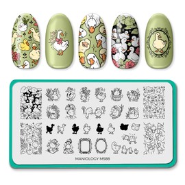 Maniology Garden Waddle Nail Stamping Plate, Farmyard Animal Stamp Plates, Cheerful Spring Pond Manicure Ideas, Springtime Duck DIY Patterns