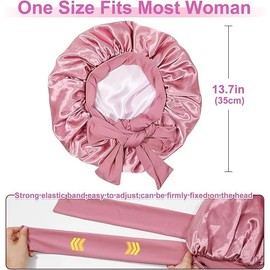 Wffeila Satin Bonnet Night Sleeping Cap, Large Double-Sided Silk Hood for Sleeping, Silk Sleep Cap for Sleeping with Elastic Band for Women (Pink), Satin Bonnet Night Sleep Cap