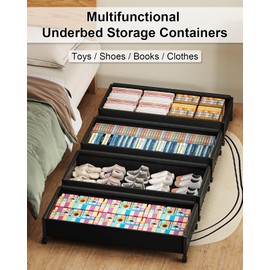 Fokyfok 2 pack Under the Bed Storage Containers,36" Underbed Storage with Wheels,Under Bed Shoe Storage,Under Bed Rolling Storage,Large Under Bed Storage,Underbed Drawers,Underbed Storage with Lid