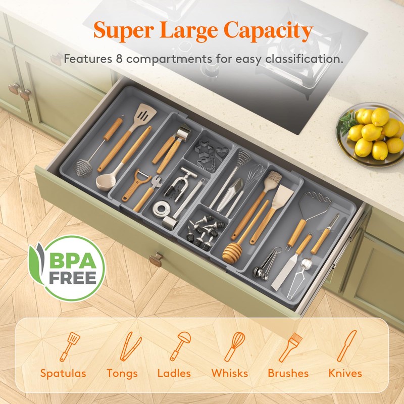 Lifewit Large Utensil Organizer for Kitchen Drawer, Expandable From 21