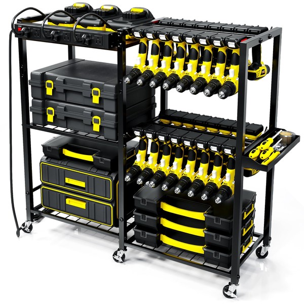 TC-HOMENY Power Tool Organizer Garage Storage with Charging Power Strip,