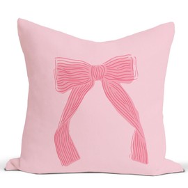 Rusenbao Coquette Pink Bow Throw Pillow Covers 18×18, Preppy Bed Decorative Pillows Covers, Coquette Room Dorm Decor Aesthetic, Decor for Couch Girl Bedroom College