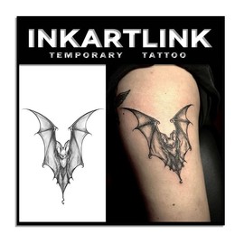 INKARTLINK Tattoo Tech, 2 Sheets Medium Semi Permanent Tattoo, Adult Art Design Temporary Tattoos, Lasts 1-2 Weeks, Waterproof, Realistic Look, No Reflection (bat)