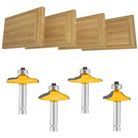 LEATBUY 1/4-Inch Shank Door&Drawer Front Edging Router Bit Set 4 PCS, Woodworking Milling Cutter Tools, Carbide CNC Router Grooving Mill Tool
