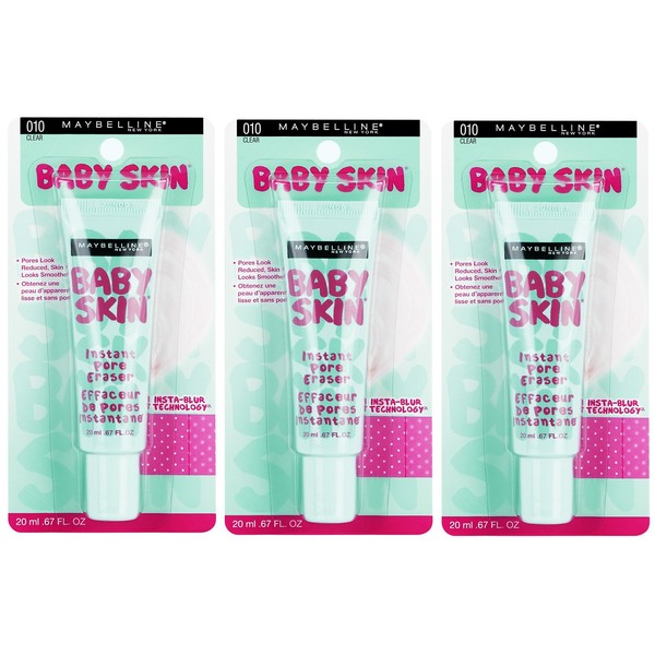 Maybelline Baby Skin Instant Pore Eraser Primer, Clear, 0.67 Fl Oz (Pack of 3)
