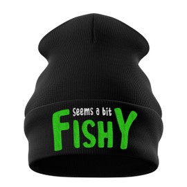 Seems A Bit Fishy Beanie Hat for Fisherman Joke Novelty Gift for Him Fishing Birthday Gifts, One Size, Black