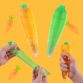 Anboor 2pcs Carrot Squishies Toy, Crystal Stretchy Carrots Sugar Stress Balls for Kids and Adults, Sensory Simulation Carrot Relief Stress Squeeze Fidget Toy for Party Favors (Green & Orange)