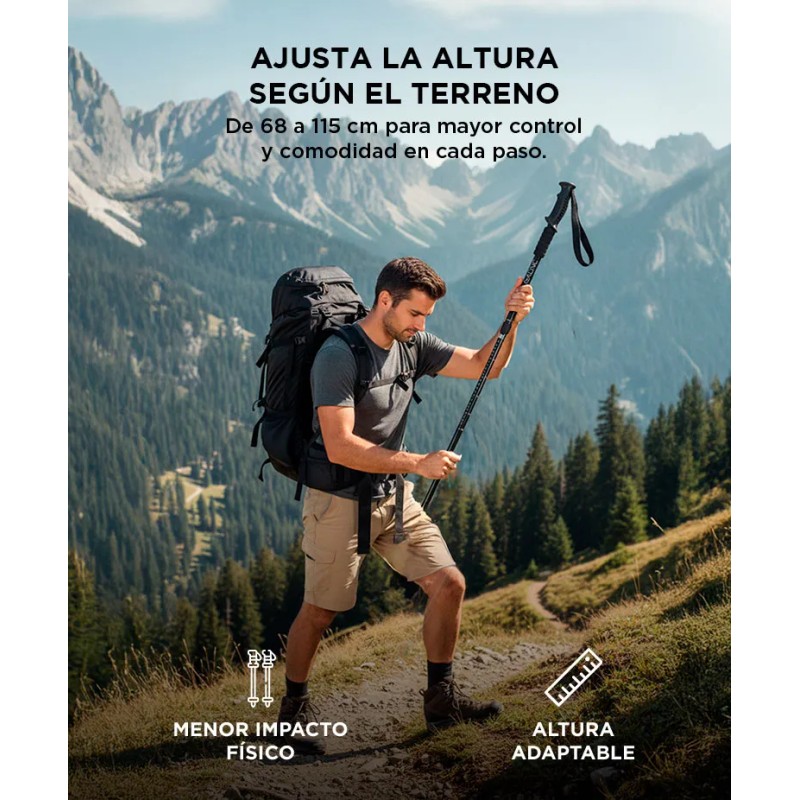 Baston Trekking Aluminio X Par 2 Unidades Senderismo Montaña Color