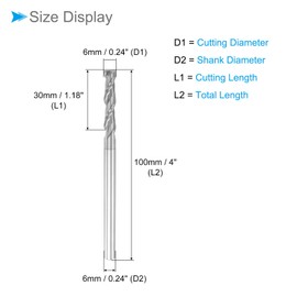 CoCud Solid Carbide Square Shank 6mm x 30mm Cutting 6mm Shank M30 Micro Grain Rock Carbide 2 Cutting CNC Router Bit