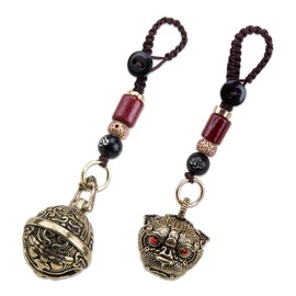 Comidox 2Pcs Brass Lucky Keychains for Women Decorative Hanging Bells Key Chain Vintage Auspicious Jingle Bell Keyring Pendant for Car Keys Backpack Good Luck Charms