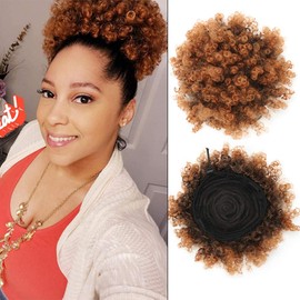 THEMIS HAIR Afro Puff Drawstring Ponytail For Short Natural Hair, High Puff Drawstring Short Ponytail Bun For Black Women , Afro Kinky Curly Ponytail Hairpieces With Clip In Color T1B/30#