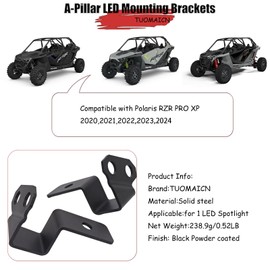 TUOMAICN UTV A-Pillar LED Spotlight Work Light mounting Bracket(2pcs),Compatible with 2020-2024 Polaris RZR PRO R (Install 1 LED Spotlight)