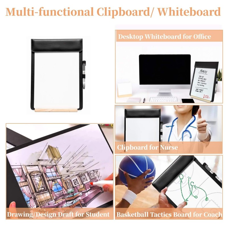iNenya Magnetic Dry Erase Board with Clipboard,PU Leather Desktop Whiteboard