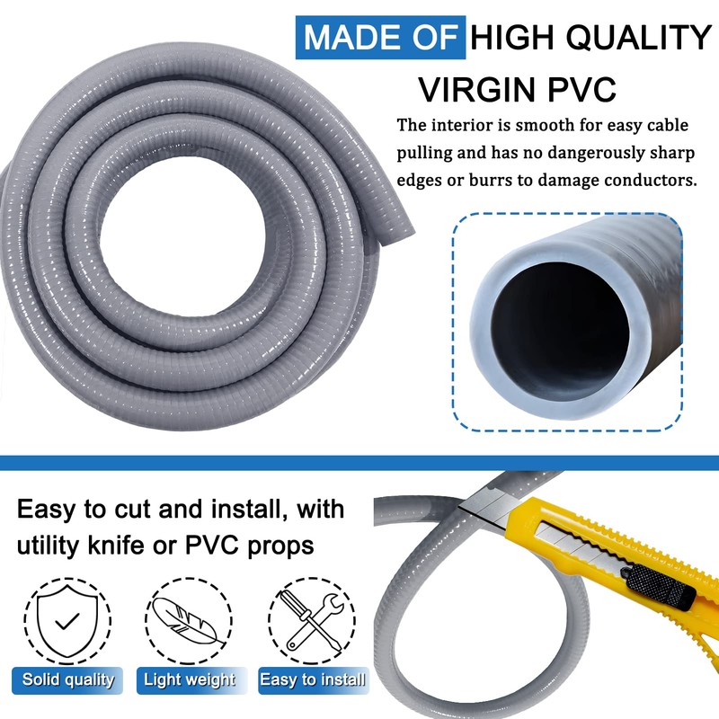 Liquid-Tight Conduit and Connector Kit 1/2 Inch 25 Ft,Flexible Non