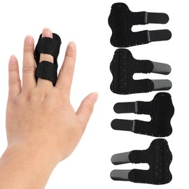 Pack of 4 Adjustable Finger Splints, Breathable Finger Bandages, Finger Support for Fingers, Trigger Finger Splints for Index, Medium, Ring and Small Fingers (Black with Holes)