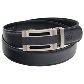 QHA Mens Automatic Leather Belt Waist Buckle Casual Fashion Designer Ratchet New Q33-Black-40-46"
