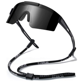 Gafas de Sol Deportivas Polarizadas para Hombres, Mujeres, Jóvenes, Conducción, Ciclismo, Pesca, Correr, Gafas de Sol con Cordón, Gafas de Protección 100% UV, Negro