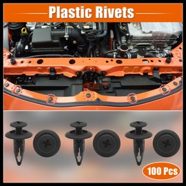Hihaha 100pcs Universal 6.3mm Hole Plastic Black Rivets Fastener Fender Bumper Push Pin Clips for Car Vehicle Replacement Durable Material