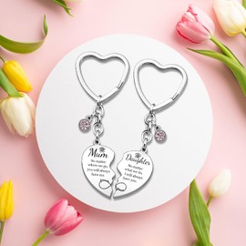 2pcs Funny Mum Keyring from Daughter Gifts for Mum and Daughter Keyring Keychain Gift Heart Matching Mother's Day Happy Birthday Mum Gifts Present from Daughter Christmas Mon Mummy Gifts from Daughter