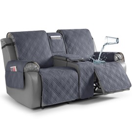 TAOCOCO Loveseat Recliner Cover with Console, Non-Slip Split Reclining Pet Cover for Dual Loveseat Recliner, Furniture Protector with Elastic Straps (2 Seater, Dark Grey)