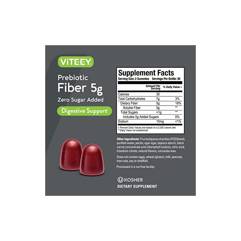 Prebiotic Fiber Gummies 5G - Zero Sugar Added - Supports