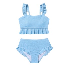 Floerns Girl's 2 Piece Bathing Suit Ruffle Trim Summer Bikini Swimsuit Blue 12Y