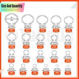 Tanstic 302Pcs C-clip External Retaining Rings Snap Rings Assortment Kit(M4-M28) + E-Clip E Clip Assortment(1.5mm-10mm) with Tweezers