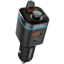Feegar Q200 Bluetooth 5.0 FM Transmitter Kit QC4 PD SD MP3 USB-C 12-24V Charger 42W (Max) 87.5-108.0 MHz FM Type C Port PD 20W Adjustable Microphone HD Bass Boost Surround Effect
