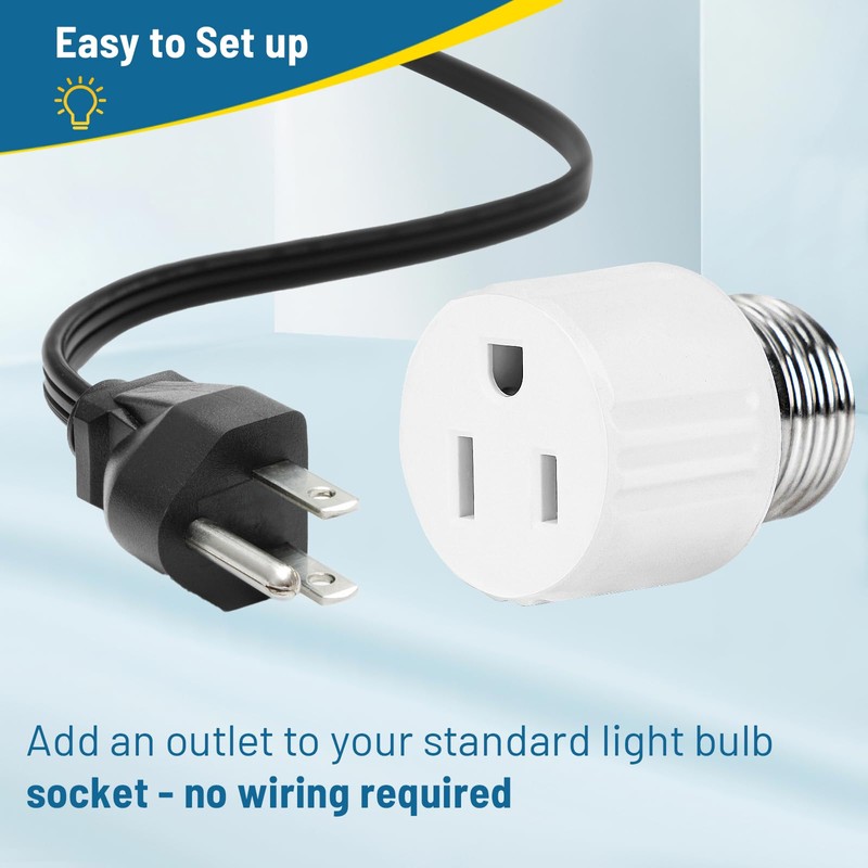 ENATECLITE 3-Prong Light Socket to Plug Adapter,E26/E27 Light Socket Outlet,2/3