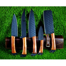 Hand Forged Chef Knife Set with Leather Roll Kit - Slicing and Peeling Butcher Knife Christmas Gift - 5PCs,cs171