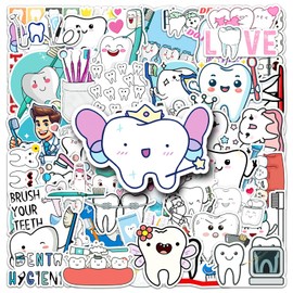 Pack of 50 Tooth Stickers for Bicycle, Luggage, Motorcycle, Fridge, Bumper, Laptop, Skateboard, Car, Cartoon Cute Teeth Waterproof Stickers, Adults, Children, Gift, Aesthetic Graffiti Stickers