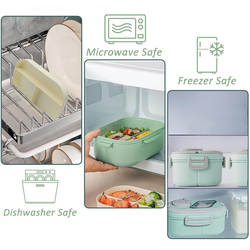 Wondora Lunchbox mit Fächern, Bento Box Kinder Brotdose mit Gabel