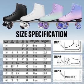 WELLWON Roller Skate for Women and Men, Classic Design High-Top PU Leather Quad Roller Skates for Outdoor and Indoor, Rollerskates for Beginner Size 8