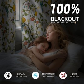 Floral Curtains 100% Blackout, Vintage Hummingbird Black Out Curtain 84 Inches Long, Patterned Thermal Insulated Window Drapes 2 Panels, Grommet Room Darkening Curtains for Living Room Bedroom, White