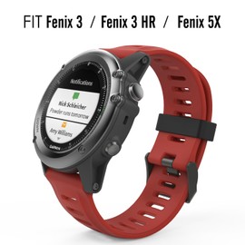 MoKo Band Compatible with Garmin Fenix 3/Fenix 5X, Soft Silicone Replacement Watch Band for Garmin Fenix 3/Fenix 3 HR/Fenix 5X/5X Plus/D2 Delta PX/Descent Mk1 Smart Watch - Dark RED