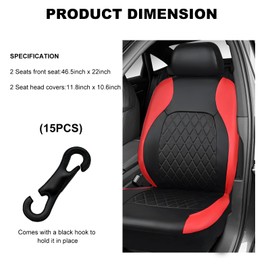 ZNDAW Leather Car Seat Covers, Luxury Breathable Front Seat Cushion with Headrest Cover, All Season Waterproof Front Seats Protectors for Most Cars Trucks SUVs, Car Accessories (Red)