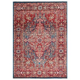 SAFAVIEH Kashan Collection Area Rug - 6'7" x 9', Blue & Red, Traditional Oriental Design, Non-Shedding & Easy Care, Ideal for High Traffic Areas in Living Room, Bedroom, Dining (KSN305A-6)