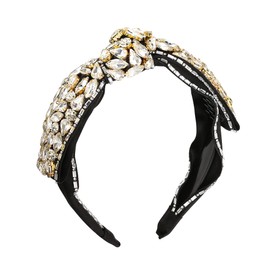 EVER FAITH Rhinestone Headband for Women Girls, Sparkly Crystal Padded Wide Headbands Bowknot Hairband Hairpeice Clear Black-Tone