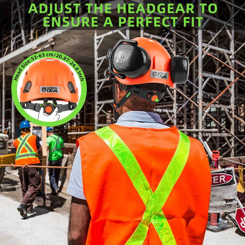 GREEN DEVIL Hard Hat Safety Helmet with Visor and Ear