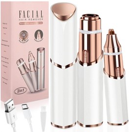 2 in 1 Facial Hair Remover Electric Eyebrow Trimmer for Women, Electric Face Razor with LED Light, Recyclable Packaging Comfort - Color: Champagne Gold