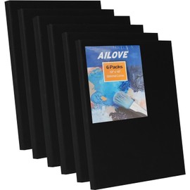 AILOVE Black Canvas,12x16 Inch 6-Pack, 100% Cotton Primed Acid-Free Stretched Black canvases for Painting, Art Supplies for Acrylic Pouring, Oil Painting and Watercolor Paints