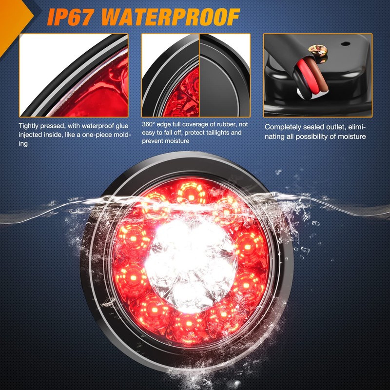 Nilight 2PCS 4 Inch Round Red White LED Trailer Tail