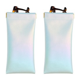 PATIKIL Squeeze Top Sunglass Pouch, 2 Pcs PU Leather Soft Eyeglass Pouch Portable Travel Sunglasses Organizer, Gradient Blue