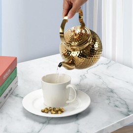 Hammered Tea Kettle, Stainless Steel Tea/Coffee Pot Loose Leaf Teapot for Tea, Milk, Coffee, 1.2L Teapot with Strainer Kitchen Supplies, Outdoor Travel Supplies, Gift For Tea (Gold)