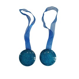 Paar Magnete für Vorhänge (2 Stück in der gleichen Farbe) – einfache runde Form (Glitzer-Stil) aus PVC – verschiedene Farben – (Blau)